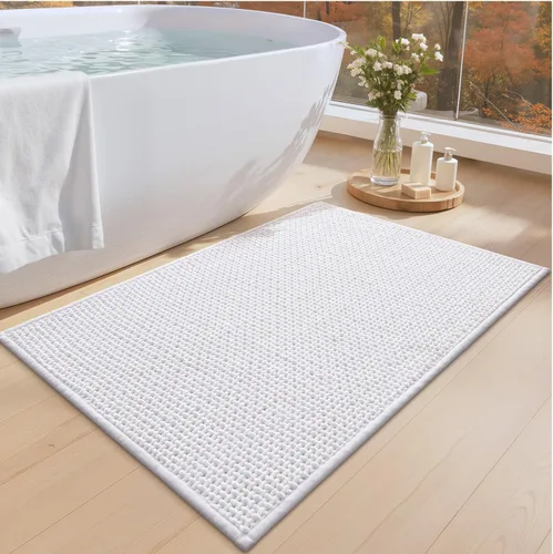 Miniatura 9 de Color&Geometry Tapete de baño con parte trasera de goma de 24 x 16 pulgadas, antideslizante, lavable a máquina, alfombra bohemia de felpilla suave