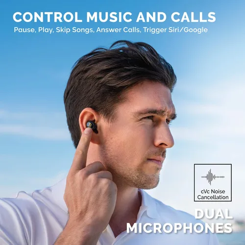 Miniatura 6 de Back Bay Audio Duet 50 Pro - Auriculares Bluetooth inalámbricos a prueba de sudor, batería de 130 horas de duración para iPhone, Android, mini