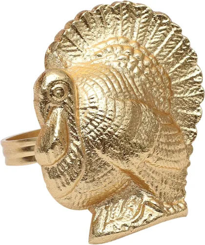 Miniatura 3 de Juego de 12 servilleteros dorados de pavo y pájaro para cenas, bodas, recepciones, reuniones familiares o uso diario. Establece tu