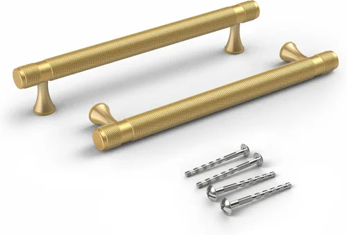 Miniatura 8 de Tirador de manija de gabinete de barra con acabado dorado satinado cepillado de latón con moleteado de 6 pulgadas (centro de agujero de 5 pulgadas)