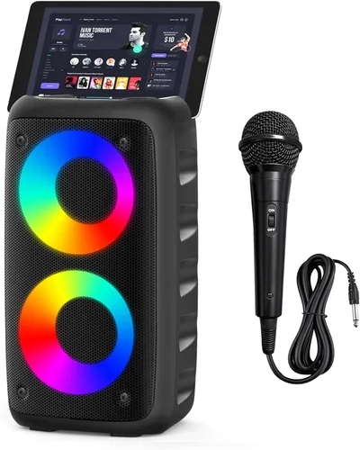 Altavoz Bluetooth portátil, máquina de karaoke para adultos y niños, con luces fuertes y grandes, sistema de altavoces Dj/PA recargable con tarjeta