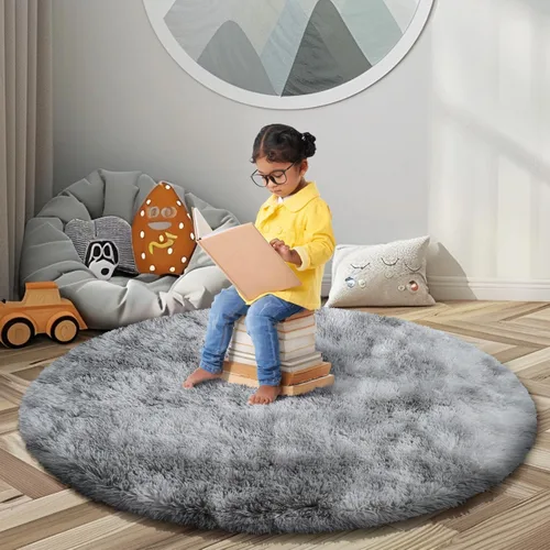 Miniatura 48 de Alfombras circulares súper suaves para niñas, castillo de princesa, tienda de campaña de 5 diámetros, alfombras circulares de área para dormitorio
