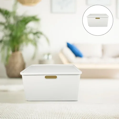 Miniatura 2 de Caja de almacenamiento de plástico portátil con tapa, contenedor organizador mediano y ancho para suministros para el hogar, contenedor multiusos