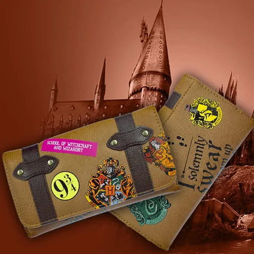 Miniatura 4 de Harry Potter Hogwarts - Cartera triple con cierre a presión inspirada en el maletero escolar, Marrón, talla única