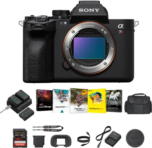 Sony a7R V Cámara sin espejo (negro) - Cámara digital de marco completo de 61 MP con baterías y kit de cargador doble, kit de software Corel,