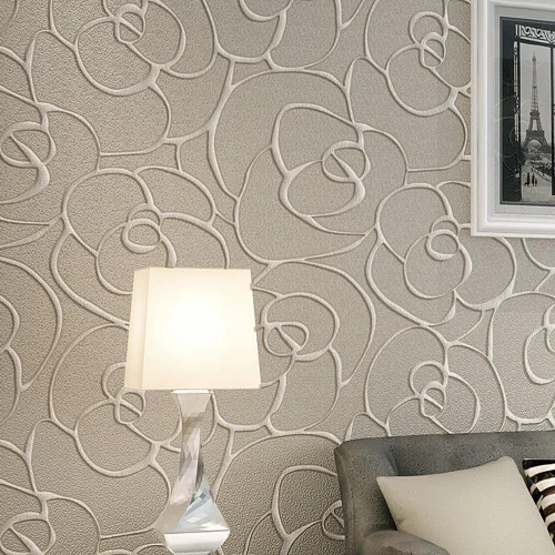 Miniatura 3 de Q QIHANG DAWEI - Papel tapiz no tejido con diseño de rosas en relieve 3D para dormitorio, color gris crema, 1.73 pies de ancho x 32.8 pies de largo