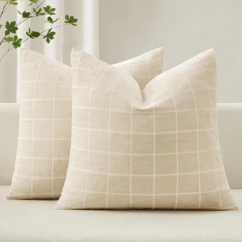 MIULEE - Fundas decorativas de felpilla a cuadros para cojines vintage estilo granja de 16x16 pulgadas, juego de 2, fundas boho neutras para sofá