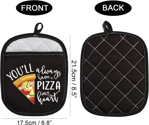 Miniatura 2 de Almohadillas para horno con temática de pizza, con bolsillo para amantes de la pizza, con bolsillo con texto en inglés "You Always Have A Pizza My