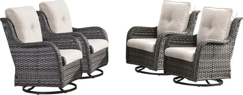 Miniatura 136 de HUMMUH Sillas Mecedoras Giratorias de Mimbre para Patio Exterior con Respaldo Alto, Sillas Deslizantes de Ratán PE, Juego de Muebles de Patio de 4