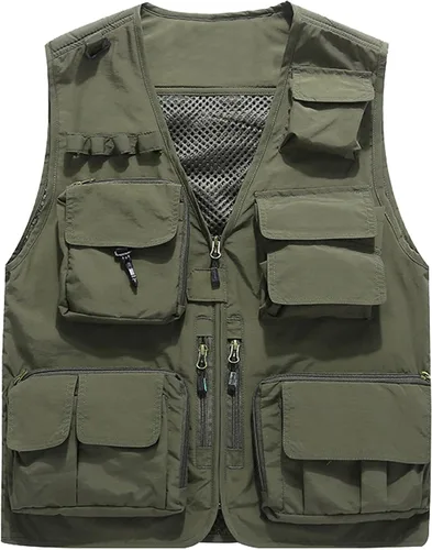 Flygo Chaleco Chaqueta de Carga para Hombre Casual Ligero para Exteriores Pesca Trabajo Safari Viaje Foto con Múltiples Bolsillos