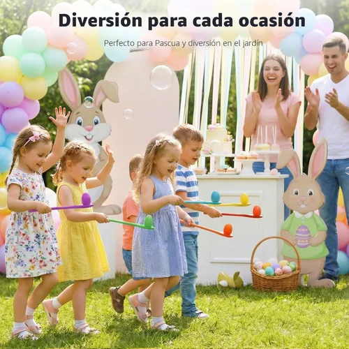 Miniatura 2 de LovesTown Juego de 12 juegos de carreras de cucharas de huevo, juegos de relé de equilibrio de madera para niños, carnaval, fiesta de cumpleaños, al