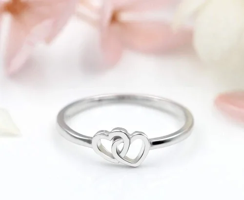 Miniatura 3 de LGSY Anillos de plata de ley 925 con doble corazón para mujer, Plata
