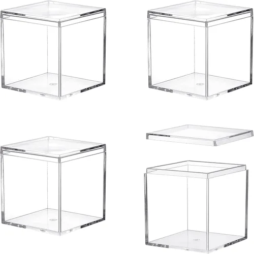 KissYou Caja de Acrílico Grande Cajas de Exhibición Transparentes con Tapa Cubo Cuadrado Transparente Caja de Almacenamiento de Acrílico para Bodas,