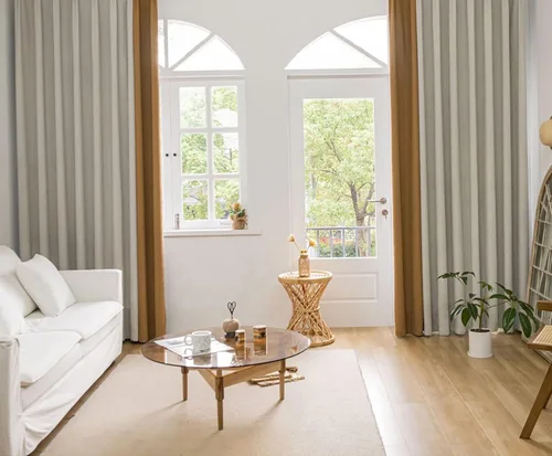 Daesar Blackout Curtains for Bedroom 63 Inch Length, Eyelet Thermal Drapes Splicing Jacquard Geometric Texture Beige White Yellow Blackout Curtains