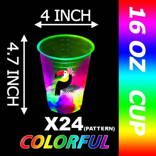 Miniatura 3 de mishunyus 24 tazas de fiesta hawaianas Luau brillantes, tazas de fiesta Tiki intermitentes, decoraciones tropicales para fiestas hawaianas (16 onzas)