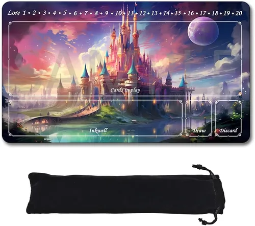 Miniatura 9 de Alfombrillas de juego compatibles con Lorcana tamaño 24 x 14 pulgadas, tapete de juego TCG de goma antideslizante con Zones y bolsa