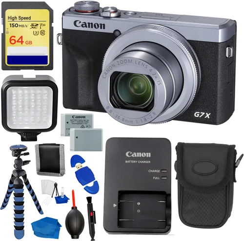 SSE Canon PowerShot G7 X Mark III - Paquete de cámara digital (plateado) - Incluye: tarjeta de memoria extrema de 64 GB, kit de luz LED y mucho más