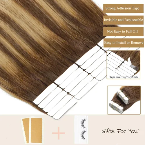 Miniatura 3 de Loxxy Extensiones adhesivas de cabello humano de 12 pulgadas, extensiones de cabello humano real color negro azabache, con cinta adhesiva de trama