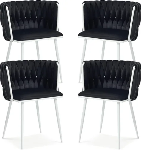 Miniatura 24 de Juego de 2 sillas de comedor de terciopelo, sillas laterales tapizadas tejidas con patas de metal plateado, Sillas de Comedor 2, sillas decorativas