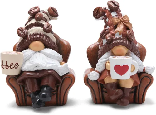 Miniatura 10 de Hodao 2 piezas de figuritas de gnomos de café - Decoración de elfo enano Tomte sueco para bar, hogar, regalos, decoración de rincón de café
