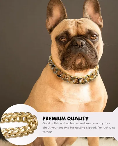 Miniatura 5 de Collar de perro de cadena dorada – Collar de perro de eslabones cubanos de metal de 7/8 pulgadas de ancho con cinturón de cuero, ligero protege