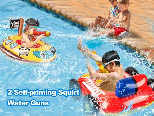 Miniatura 2 de Flotador inflable grande de verano para piscina para niños con pistola de chorro, barco pirata y camión de bomberos