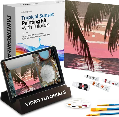 Miniatura 11 de Painting4Real Kit de clase de pintura de bricolaje para adultos con tutoriales en video: Aprende a pintar Amber Lake - Cómo pintar con acrílicos