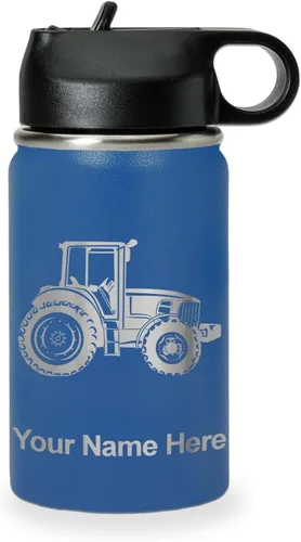 Miniatura 66 de LaserGram Botella de agua personalizada, tractor agrícola, acero inoxidable de doble pared aislada al vacío con popote superior, regalo grabado