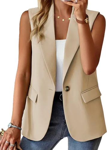 Mina self Chaqueta sin mangas para mujer, casual, ligera, color sólido, chaleco abierto al frente, cárdigan con solapa y bolsillos