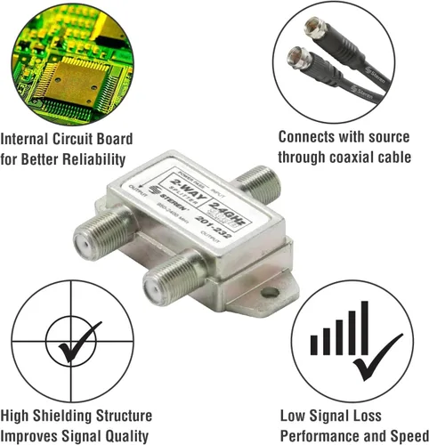 Miniatura 7 de STEREN 2 vías 2.4GHz 90dB 1 puerto de paso de alimentación DC que pasa en un puerto F-Pin divisor coaxial [201-232]