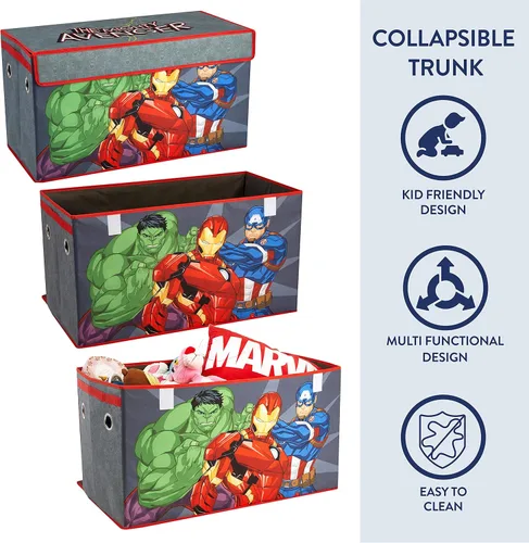 Miniatura 6 de Marvel The Avengers - Juego de soluciones de almacenamiento de 4 piezas con cesta desplegable, baúl de almacenamiento plegable y 2 contenedores
