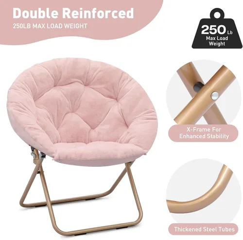 Miniatura 7 de MoNiBloom Silla redonda plegable de piel sintética para dormitorio, sala de estar, dormitorio, marco de metal plegable, de gran tamaño, cómoda
