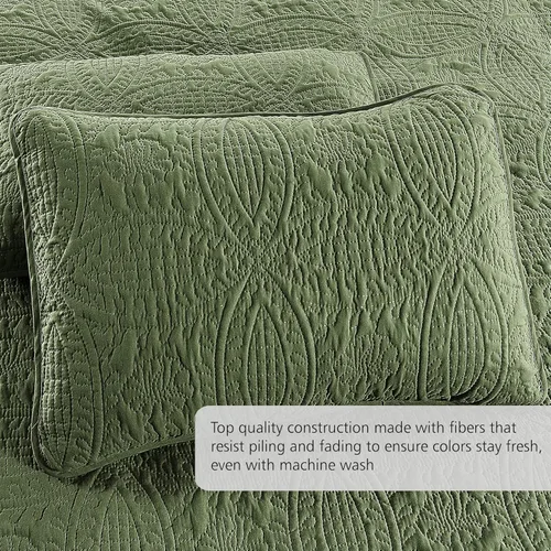 Miniatura 3 de Pure Bedding - Juego de edredón tamaño matrimonial/Queen, color verde oliva, colcha de gran tamaño, ligera, microfibra suave para todas