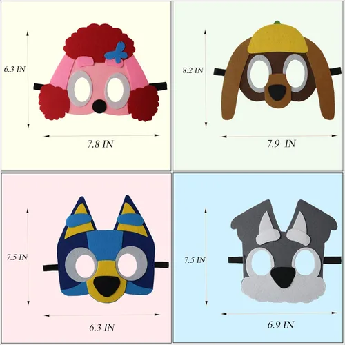 Miniatura 3 de YALARY 24 Paquetes Máscaras de Fieltro Azules de Cachorro Perro para Niños, Suministros de Fiesta Temática de Cachorro Perro Favores de Fiesta