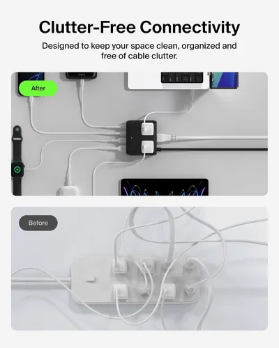 Miniatura 6 de Belkin GaN Estación de carga de 70 W, cargador USB C dual 7 en 1 con 3 salidas de CA, 2 puertos USB A, regleta de alimentación para iPhone, Apple