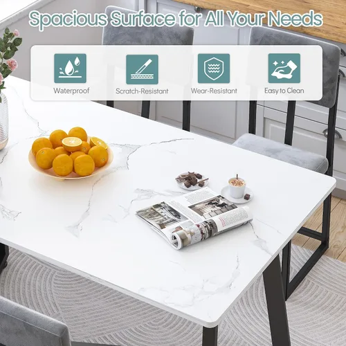 Miniatura 2 de HUGROVE Juego de comedor de 5 piezas, juego de mesa de comedor de mármol sintético de 47.24 pulgadas para 4, moderno y minimalista juego de cocina