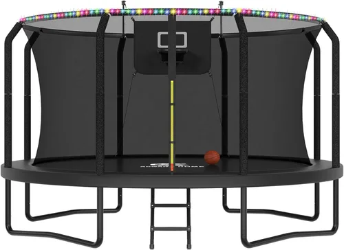 Miniatura 10 de ACWARM HOME Trampoline Outdoor 8FT 10FT 12FT 14FT 15FT 16FT Trampoline with Basketball Hoop and LED Lights, Recreational Trampolines for Kids and