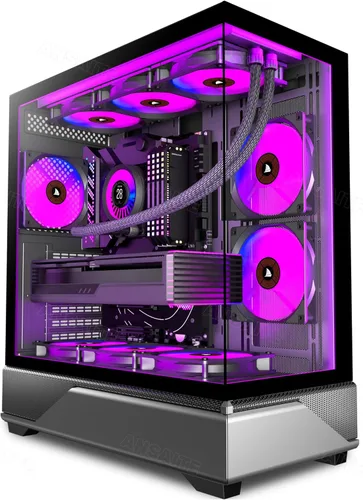 Miniatura 14 de ATX - Carcasa para PC con 7 ventiladores PWM ARGB preinstalados, carcasa de computadora de torre media con vidrio templado dual de visión completa