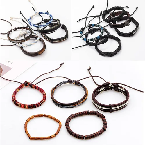 Miniatura 7 de MOZAKA 36 pulseras de cuero trenzado para hombres y mujeres, hechas a mano, pulseras de cuentas de madera, pulseras étnicas tribales vintage, juego