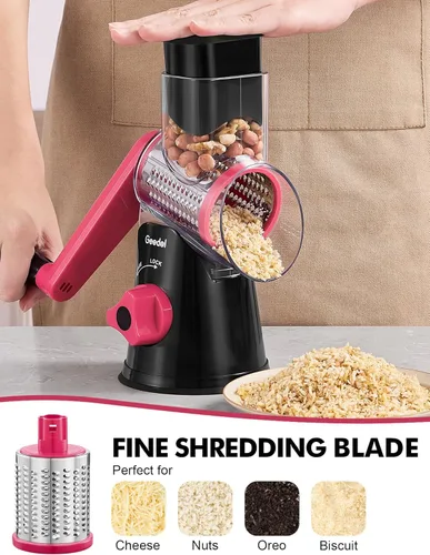 Miniatura 5 de Geedel Rallador rotativo de queso, cortador de verduras de mandolina de cocina con 3 cuchillas intercambiables, fácil de limpiar, rallador giratorio