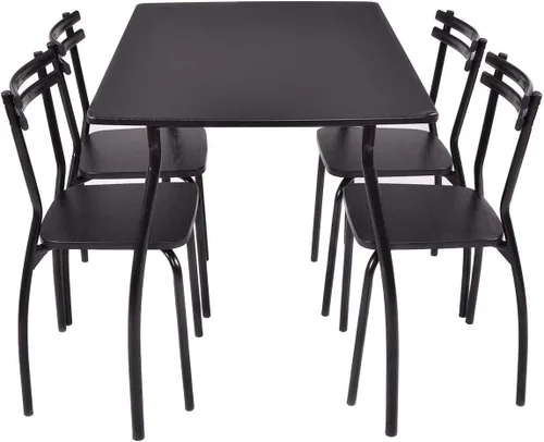 Miniatura 4 de Casart Juego de mesa y sillas de comedor rectangulares de 5 piezas, marco de acero negro con parte superior de MDF, 42 x 27.5 x 30.5 pulgadas, 4