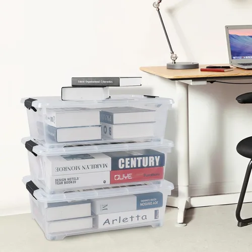 Miniatura 4 de Cajas de almacenamiento de 20 cuartos de galón debajo de la cama con ruedas, contenedor de almacenamiento de plástico transparente con pestillo