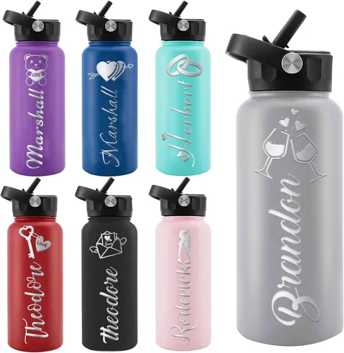 Miniatura 27 de Personalized Water Bottles, Custom Water Bottle with Birth Month Flower Personalized Text Names, Gifts for Women, Customized Engraved Stainless