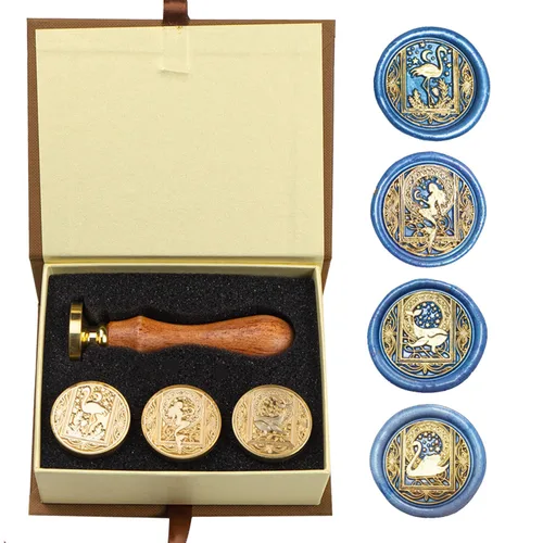 Miniatura 24 de Juego de sellos de cera de animales con 7 cabezas de latón extraíbles y 1 mango de madera, sello de cera retro para gatos, pájaros, mariposa, abeja