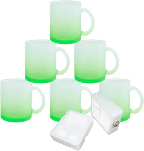 Miniatura 2 de MR.R Juego de 6 tazas de vidrio verde esmerilado de 11 onzas con asa para transferencia de revestimiento térmico térmico