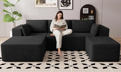 Miniatura 29 de Sofás seccionales sin hueso de 106 pulgadas para sala de estar, sofá modular en forma de U con asiento profundo, otomana extraíble, sofá de 4 plazas