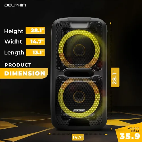 Miniatura 8 de Dolphin - Altavoz Bluetooth portátil con sonido activado, TWS, potentes X-Bass, woofers duales de 10 pulgadas, batería de larga duración