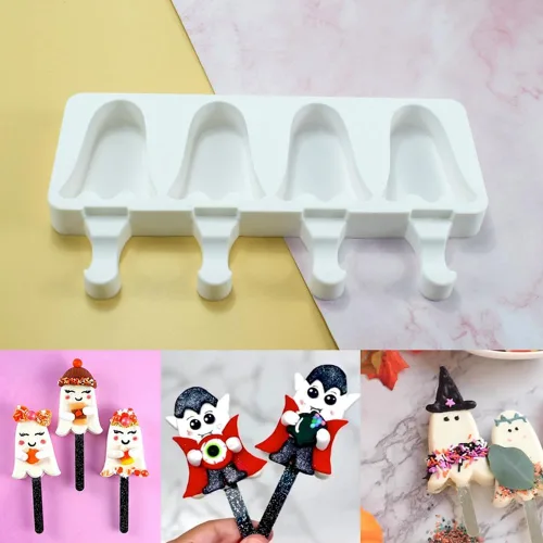 Miniatura 9 de Molde de silicona para paletas – Máquina de helados suave y lisa (2 piezas, blanco)