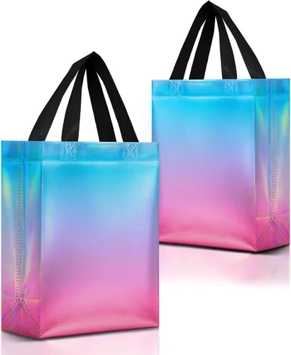 Nush Nush Bolsas de Regalo con Degradado de Aqua a Rosa Tamaño Mediano – Juego de 12 Bolsas de Regalo Reutilizables Acabado Holográfico - Bolsa de