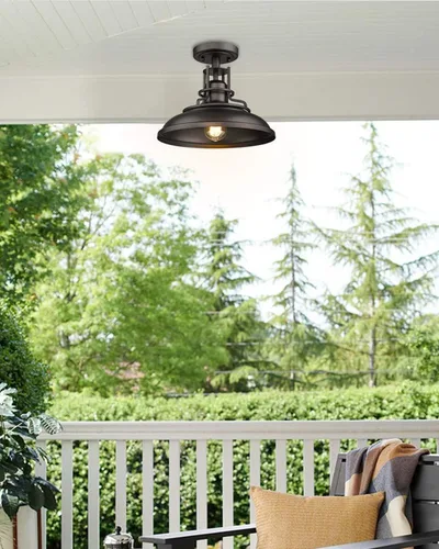 Miniatura 7 de FEMILA 1-luz montaje semiempotrado, luz de techo de 30 cm para granja al aire libre para pasillo, porche, lavandería, vestíbulo, acabado de bronce